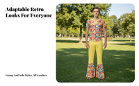 Hippie Bell-Bottom Set Groovy Patterns 70s Outfit Psychedelic Print for Teens