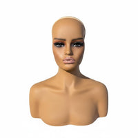 PVC Mannequin Head Life Size Hairpiece Display Head Smooth Skin Tone Female Mannequin Bust for Beauty Salon