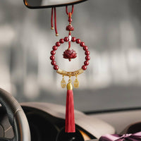 Cinnabar Lotus Car Ornament Premium Materials Chinese Design Car Tassel Ornament