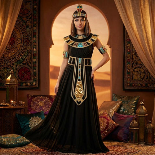 Desert Kingdom Princess Dress Costume Accessories Adjustable Ancient Nile Queen Costume Vintage Style Nile Gown Egypt Belt Headband for Women, Halloween, Party, Cosplay