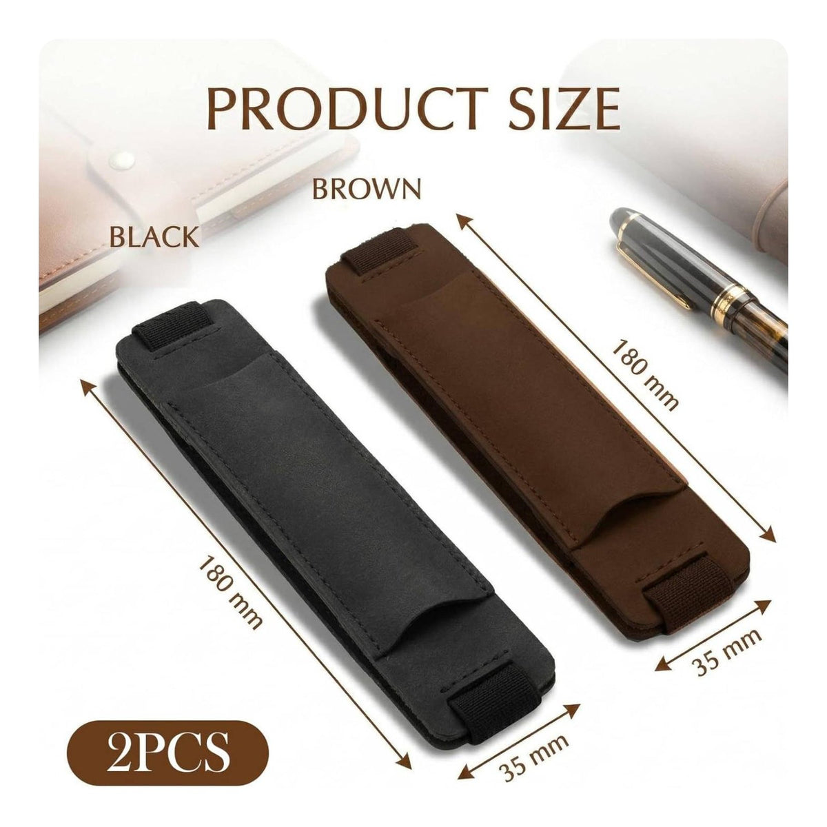 2 Pieces PU Leather Pen Clip Lightweight PU Pen Sleeve Organized Storage