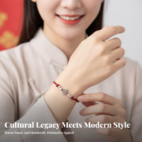 Red Lucky Knot String Bracelet, 2026 Horse Year Zodiac, Silver Bead, Handmade Chinese Design for Women