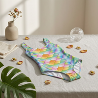 Rainbow Single-Piece Swimsuit Built-in Bra Fish Scale Print Swimsuit Full