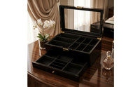 Multi-Compartment Jewelry Box with Mirror Velvet Double-Layer Jewelry Box Space-Saving Dust-Resistant for Women, Collectors, Dresser, Vanity, Bedroom