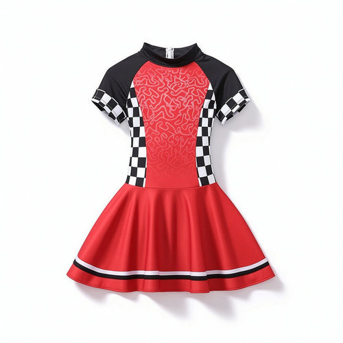 Racing Dress Zipper Closure Racing Costume Flared for Stage Performances, Girls