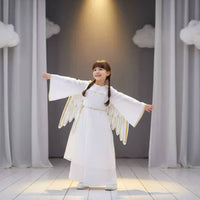 Celestial Costume with Feathered Appendages and Radiant Circlet Soft Material Kids Celestial Dress with Feathered Appendages And