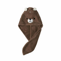 Kids Hair Drying Cap, Coral Fleece, Cartoon Animal, Quick-Dry, Absorbent Towel Hat for Girls, Cute Penguin Panda Cat Hare Design