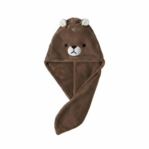 Kids Hair Drying Cap, Coral Fleece, Cartoon Animal, Quick-Dry, Absorbent Towel Hat for Girls, Cute Penguin Panda Cat Hare Design