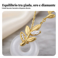 Wheat Ear Peace Buckle Charm Elegant Design Faux Jade Donut Necklace for Women