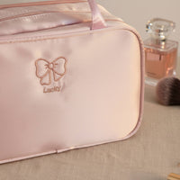 3 Compartment Makeup Bag Double Zipper Cosmetic Storage Case Easy to Clean