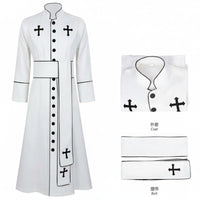 Cross Print Priest Robe Includes Matching Belt Long Sleeve Priest Cassock Contrast Trim Medieval Cleric Uniform for Stage Performance