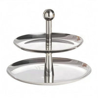 Mirrored Tray Stand Silver-Toned Stainless Steel Serving Stand Central Post 3 Tier Serving Tray