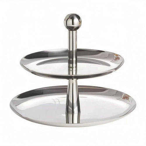 Mirrored Tray Stand Silver-Toned Stainless Steel Serving Stand Central Post 3 Tier Serving Tray