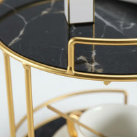 2-Tier Makeup Organizer Long-Lasting Gold Metal Vanity Shelf Marble Pattern