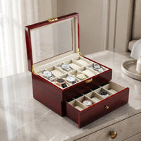 20-Slot Watch Box Piano Glossy Finish Wooden Watch Box Gold-Colored Hardware