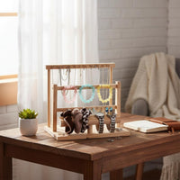 Wooden Jewelry Display Rack Solid Wood & Metal Construction Wooden Jewelry Stand