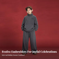 Children's Fleece Lined Sweatshirt Set, New Year Edition, Soft, Gentle on Skin, Pullover & Pants, Autumn Winter