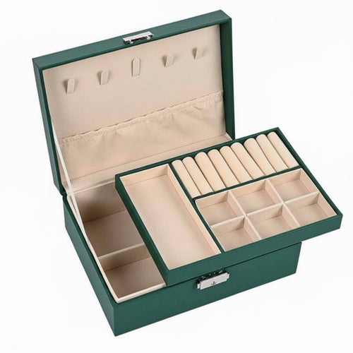 Jewelry Box Secure Metal Clasp Jewelry Storage Case Large Capacity Accessory Box Soft Luxurious Textile Lining for Dresser Top
