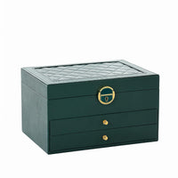 Three-Layer Jewelry Box PU Leather Hard-Shell Jewelry Case Gold-Tone