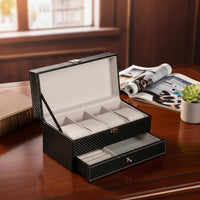 Double-Layer Watch Box Compartmented Watch Organizer with Drawer Soft Padded
