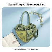 Heart Shaped Denim Bag Adjustable Strap Denim Crossbody Purse Fashion Heart Purse for Women, Teens, Shopping