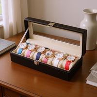 6 Slot Watch Box Padded Compartments Timepiece Organizer Clear Window