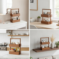 Wood Rack with Handle Portable Vanity Organizer Freestanding