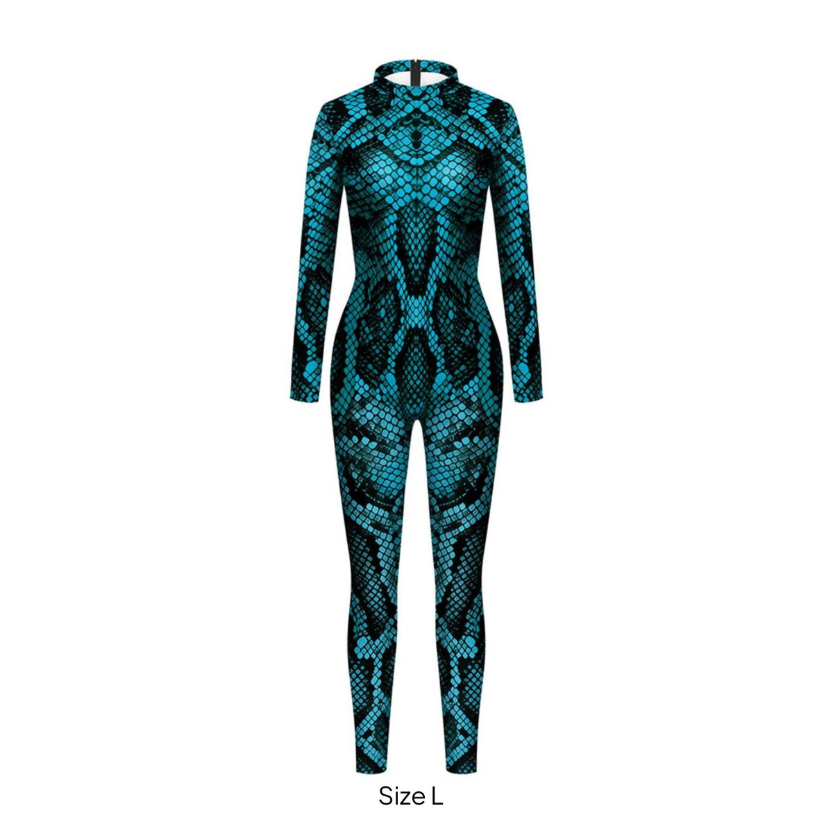 Reptile Print Catsuit Material Long Sleeve Form Fitting Jumpsuit Second Skin Saddened Snake Pattern Unitard for Party