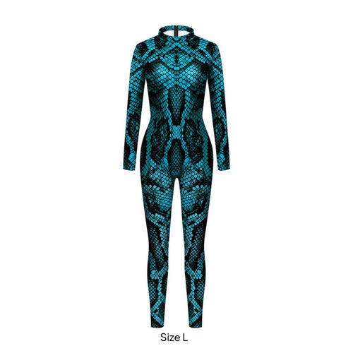 Reptile Print Catsuit Material Long Sleeve Form Fitting Jumpsuit Second Skin Saddened Snake Pattern Unitard for Party