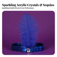 Rhinestone Accent Ostrich Feather Hairband Stretchy Feather Headband Elastic Band for Adults, Women, Dance Performance, Parties, Festivals