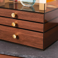 Multi-Tier Jewelry Organizer Allergen-Shield-Resistant Jewelry Storage Case with Compartments Wood Grain Storage Box Clear View