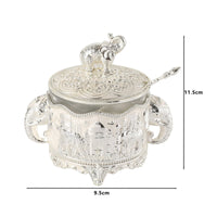 Elephant Sugar Bowl with Spoon Luxury Quality Ornate Silver Condiment Jar
