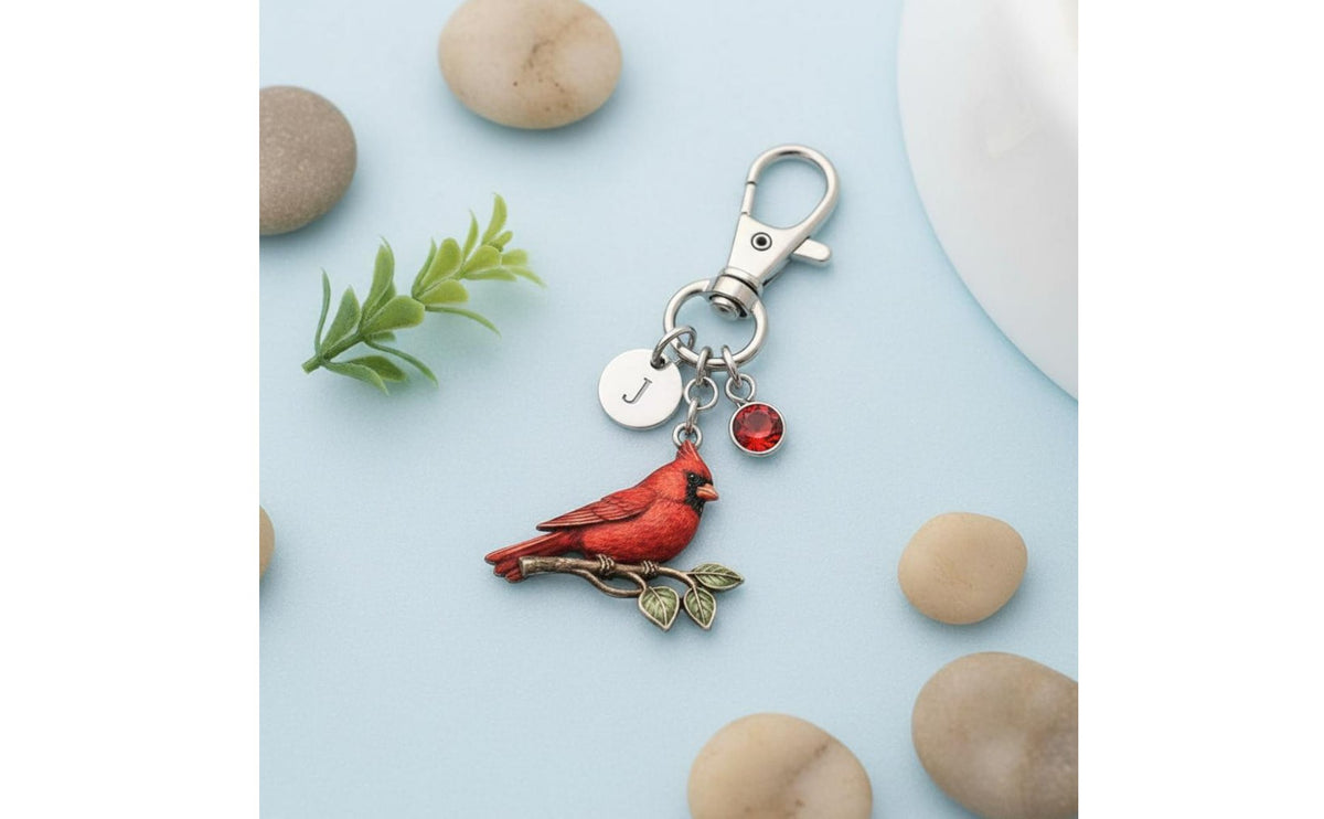 Red Bird Figure Keychain Sentimental Gift Birthstone Keychain Personal Accessory for Women, Loved Ones