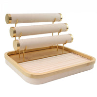 Bamboo Jewelry Organizer Three-Rod Design Jewelry Display Stand Soft Lining Household Storage
