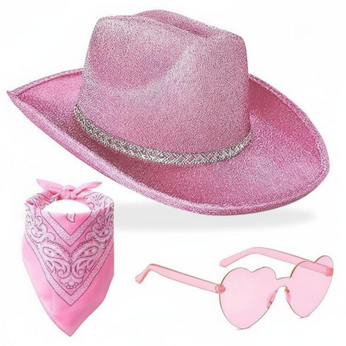 Cowboy Hat Set, Rose Glow, Bandana, Glasses, Party Costume