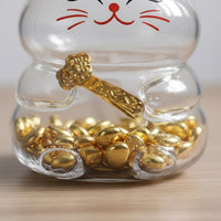 Feline Piggy Bank Transparent Glass Feline Coin Bank Crown Top