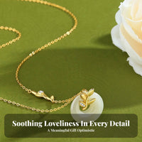 Wheat Ear Peace Buckle Charm Elegant Design Faux Jade Donut Necklace for Women