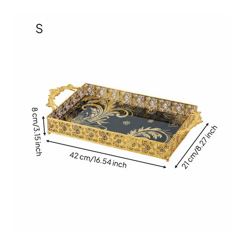 2 Pieces Gold Filigree Tray Double Handle House Decoration Elegant Display