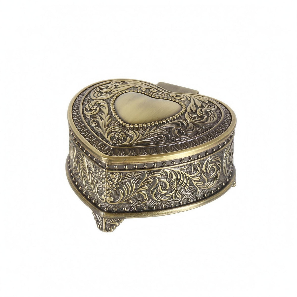 Heart-Shaped Jewelry Box Embossed Antique Jewelry Case Metal-Look Accessory Storage