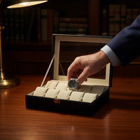 Leather Watch Storage Box Individual Compartments Watch Collector Case Men's Jewelry Organizer Metal Clasp Removable Pillows