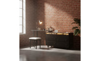 Vintage French Design Extendable Dressing Table Large Storage Capacity Retractable Makeup Table with Chest Multi-Functional Solid Wood Vanity Desk 3 Color Adjustable LED Light for Small Spaces