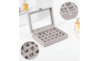 Jewelry Box with 24 Compartments Velvet Feel Jewelry Box with Clear Lid