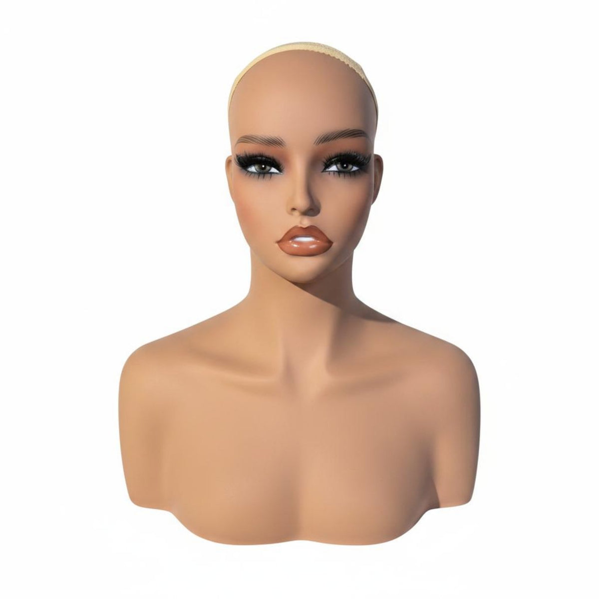 PVC Hairpiece Head with Shoulders Hairpiece Display Head Realistic Face Shape for Salon
