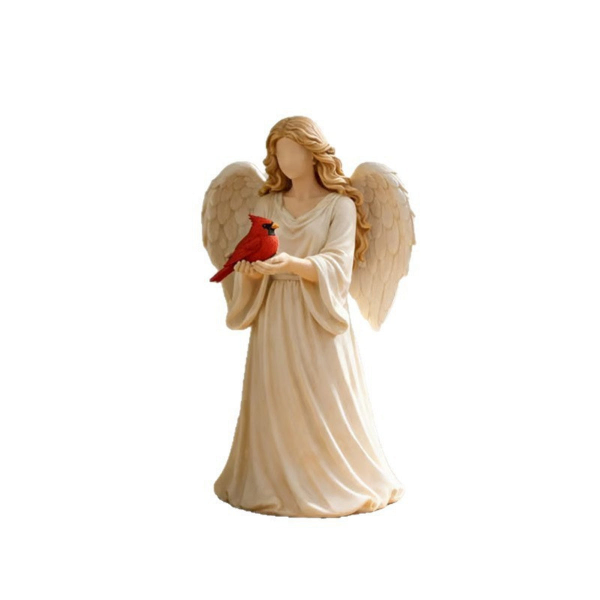 Angel Figurine with Bird Tabletop Ornament Neutral for Mantel, Bookshelf