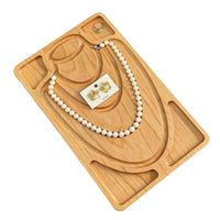 Wooden Bracelet Display Tray Rounded Edges Carved Jewelry Tray Compartments