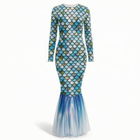 Mermaid Dress Long-Sleeve Evening Gown Fitted for Themed Events, Costume Parties