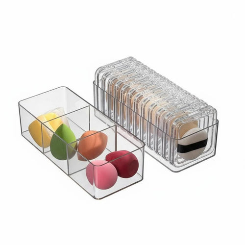 Clear Partitioned Puff Container Transparent Design for Bathroom Counter