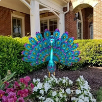 Metal Peacock Statue Weather-Resistant Peacock Garden Sculpture Bright Colors