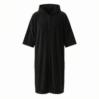 Hooded Bathrobe Zippered Short-Sleeve Robe Soft for Adults