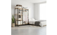 Carbon Steel Frame Clothes Rack with Shelves and Drawers Heavy Duty Accessible Closet System Easy to Move Metal Garment Rack Dust-Proof Curtain for Bedroom, Dorm Room